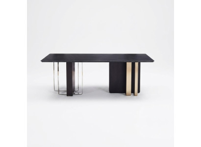 Zwarte eettafel Rechthoekig massief hout roestvrijstalen design tafel
