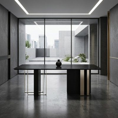 Grote zwarte eettafel Eetkamer meubilair Houten tafel Tafel Roestvrij staal