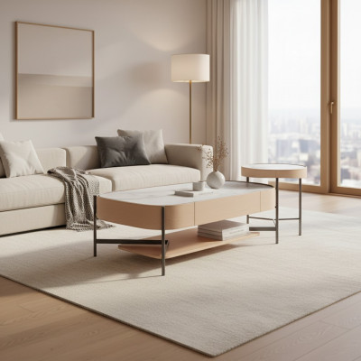 Woonkamerset 2x salontafel bijzettafel beige Modern Luxe Roestvrij staal