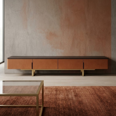 tv-standaard Oranje Materiaal Hout Stijl Modern Woonkamer 200cm Kasten