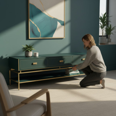Modern laag TV-meubilair luxe tv-standaard woonkamermeubels groen rtv-tv-meubels