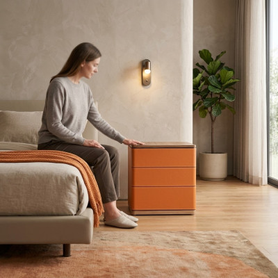 Slaapkamer nachtkastje ontwerp Nieuw Materiaal Hout Luxe oranje