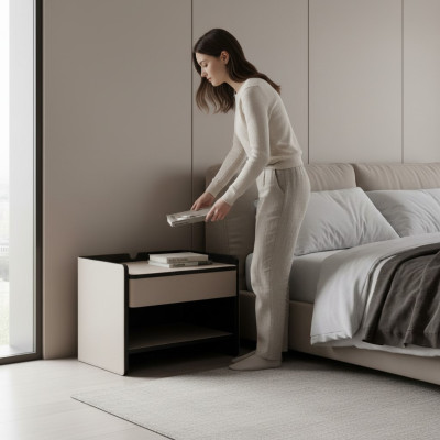 Slaapkamer nachtkastje Modern hout beige Luxe bijzettafels Meubels