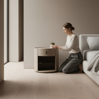 Beige designer nachtkastje Luxe nachtconsole Slaapkamer meubilair Stijl