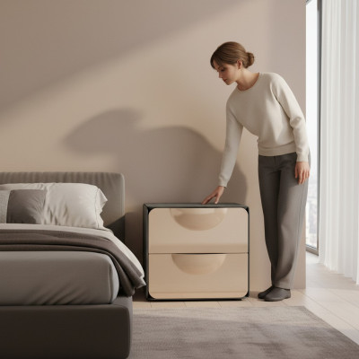 Beige nachtkastje met 2 laden slaapkamer nachtkastje houten console