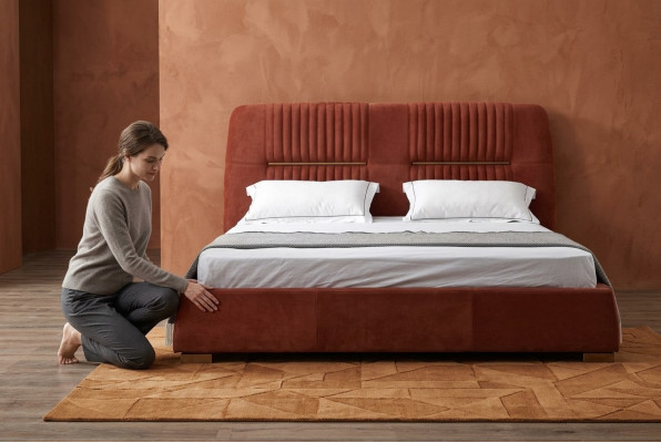 Ontwerp Rood Tweepersoonsbed Bedframes Bedden Houten bedden Textiel Slaapkamer Bed