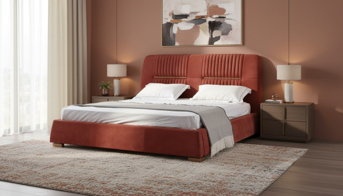 Ontwerp Rood Tweepersoonsbed Bedframes Bedden Houten bedden Textiel Slaapkamer Bed