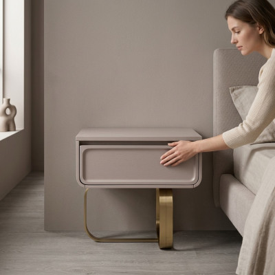 Beigekleurig nachtkastje Slaapkamer bijzettafel Roestvrijstalen houten tafel Modern