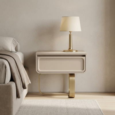 Beigekleurig nachtkastje Slaapkamer bijzettafel Roestvrijstalen houten tafel Modern