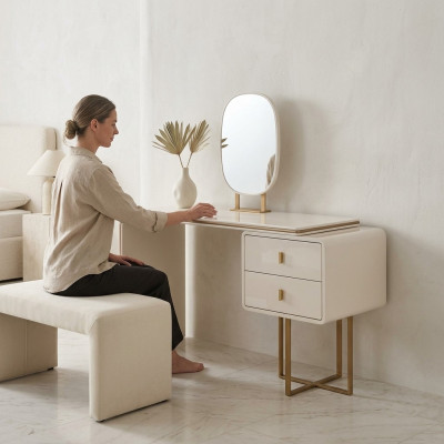 Witte make-uptafel Slaapkamer meubels Bijzettafel Spiegel 2-delig Console