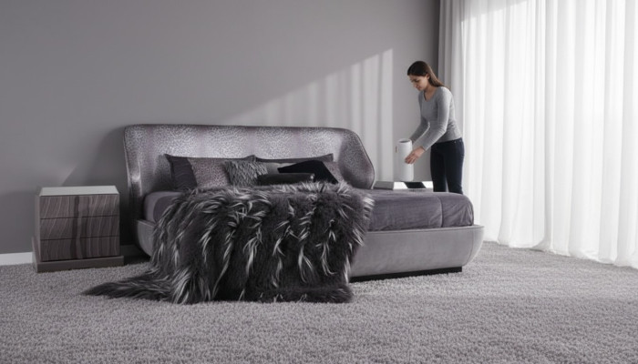 Grijze slaapkamer set Bed 2x Nachtkastjes Designer Tweepersoonsbed Hout 3-delig