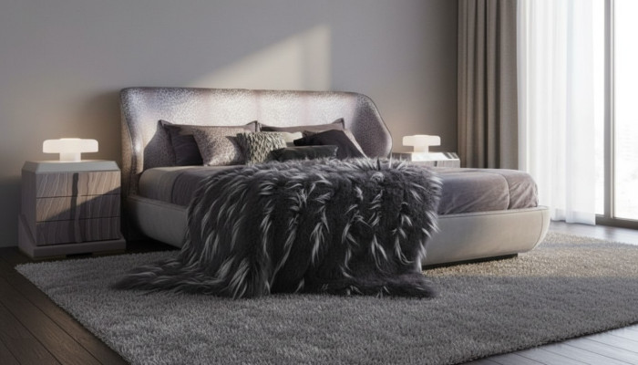 Grijze slaapkamer set Bed 2x Nachtkastjes Designer Tweepersoonsbed Hout 3-delig