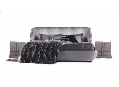 Grijze slaapkamer set Bed 2x Nachtkastjes Designer Tweepersoonsbed Hout 3-delig