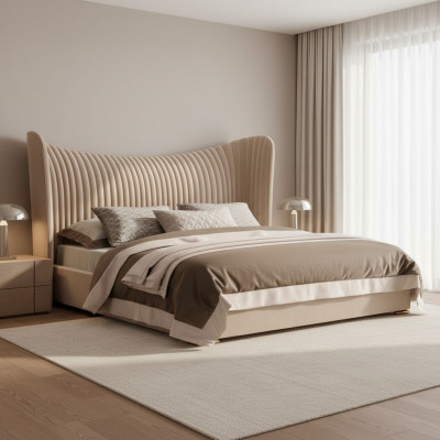 Beige tweepersoonsbed ontwerper houten bedden bedframes slaapkamer meubels bed