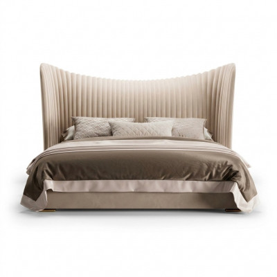 Beige tweepersoonsbed ontwerper houten bedden bedframes slaapkamer meubels bed