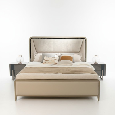 Slaapkamer Bed Bedden Ontwerper Tweepersoonsbed Natuurlijk houten bed Bedframe Beige