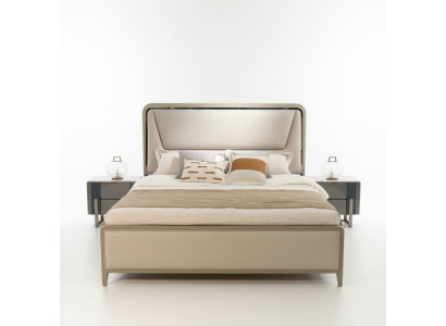 Slaapkamer Bed Bedden Ontwerper Tweepersoonsbed Natuurlijk houten bed Bedframe Beige
