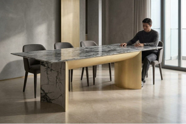 Stijlvolle eettafel van kunstmarmer grote eettafel, nieuwe tafel eetkamermeubels