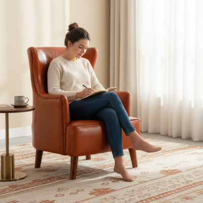 Oranje fauteuil eenzitter woonkamer luxe kunstlederen zitmeubels nieuw