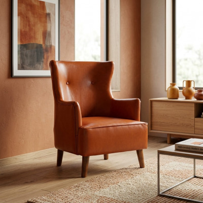 Oranje fauteuil eenzitter woonkamer luxe kunstlederen zitmeubels nieuw