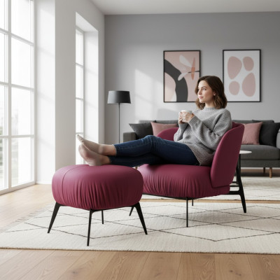 Fauteuil poef woonkamer design modern set bekleding relax 2-delig.