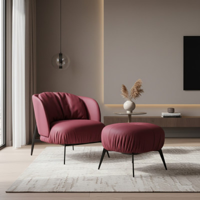 Fauteuil poef woonkamer design modern set bekleding relax 2-delig.
