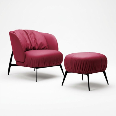 Fauteuil poef woonkamer design modern set bekleding relax 2-delig.