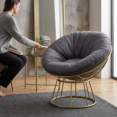 Fauteuil Zitter Ontwerp Woonkamer Bekleding Hout Bekleding Modern Luxe Grijs
