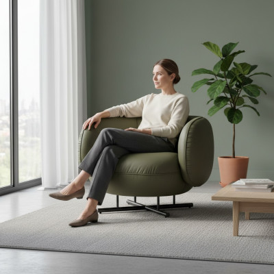 Fauteuil 1-zitter kunstleer lounge luxe gestoffeerde designstoel grijs