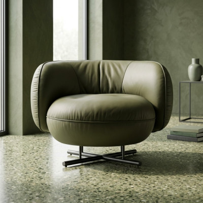 Fauteuil 1-zitter kunstleer lounge luxe gestoffeerde designstoel grijs