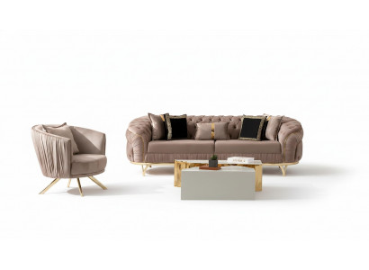 Luxe bankstel 3-zits textiel Designer Chesterfield bank Modern