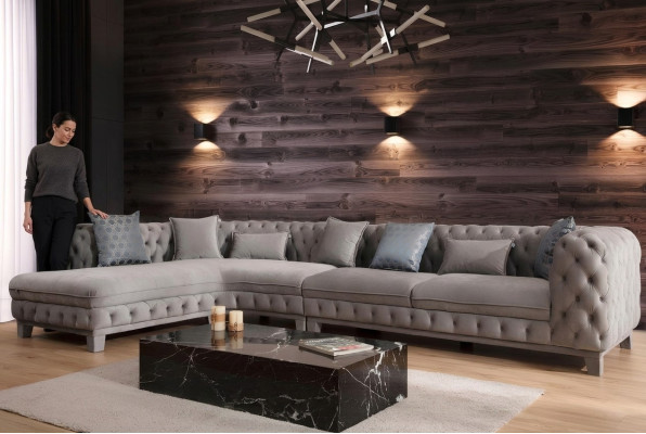 Hoekbank L-vorm Bank Chesterfield Design Modern Bank Stof Textiel Nieuw