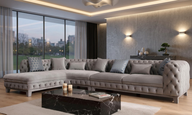 Hoekbank L-vorm Bank Chesterfield Design Modern Bank Stof Textiel Nieuw