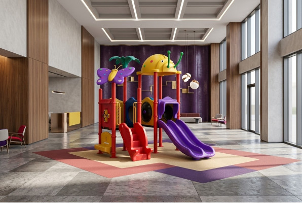 Kindergebied met glijbanen Entertainment voor kinderen Tuinspeelplaatsen