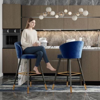 Barkruk Barkruk Blauw Fluweel Ontwerp Barkrukken Barkruk Stoelen Nieuw