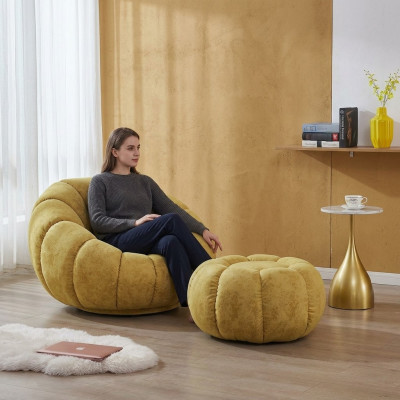 Fauteuil Zit Modern Ontwerp Woonkamer Geel Luxe Bekleding Stof Nieuw
