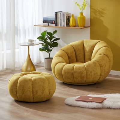 Fauteuil Zit Modern Ontwerp Woonkamer Geel Luxe Bekleding Stof Nieuw