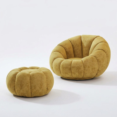 Fauteuil Zit Modern Ontwerp Woonkamer Geel Luxe Bekleding Stof Nieuw