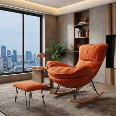 Fauteuil Design Relax Oranje Textiel Woonkamer Bekleding Luxe Eenpersoons