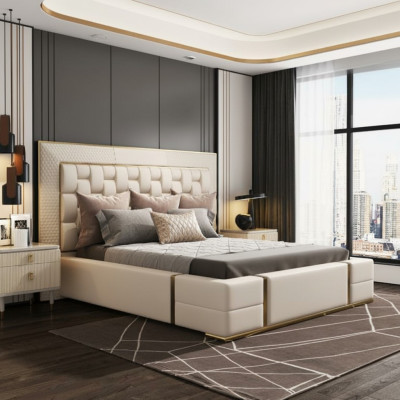 Luxe slaapkamerbed met gestoffeerd ontwerp Luxe tweepersoonsbedden Meubels Nieuw
