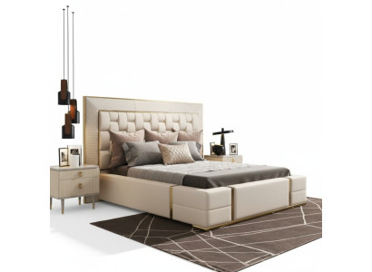 Luxe slaapkamerbed met gestoffeerd ontwerp Luxe tweepersoonsbedden Meubels Nieuw