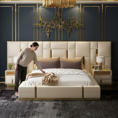 Luxe slaapkamer bed gestoffeerd design luxe tweepersoons hotelbedden nieuw.