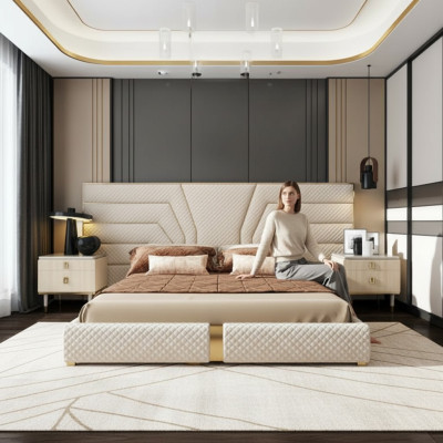 Slaapkamer Modern Hout Textiel Bedden Bed Luxe Tweepersoonsbed