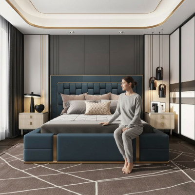 Modern Bedden Luxe Slaapkamer Nieuw Bed Ontwerp Luxe Blauw Tweepersoonsbed