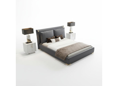 Luxe bed Bedden Modern Tweepersoonsbed Grijs Bedframe Slaapkamer Nieuw
