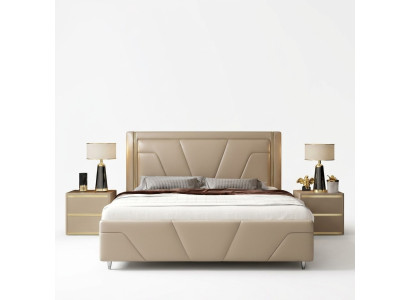 Slaapkamer bed gestoffeerd design meubels luxe tweepersoons beige bedden modern