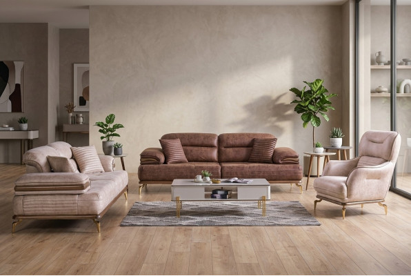 Meubel woonkamerset 3+3+1 zitplaatsen bankstel 2x bankstellen fauteuil bruin