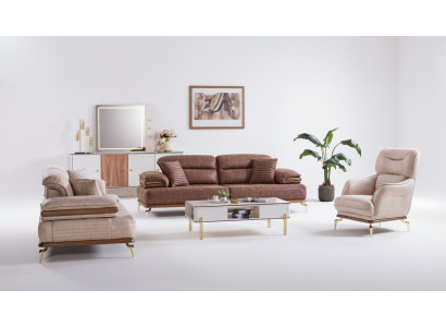 Meubel woonkamerset 3+3+1 zitplaatsen bankstel 2x bankstellen fauteuil bruin