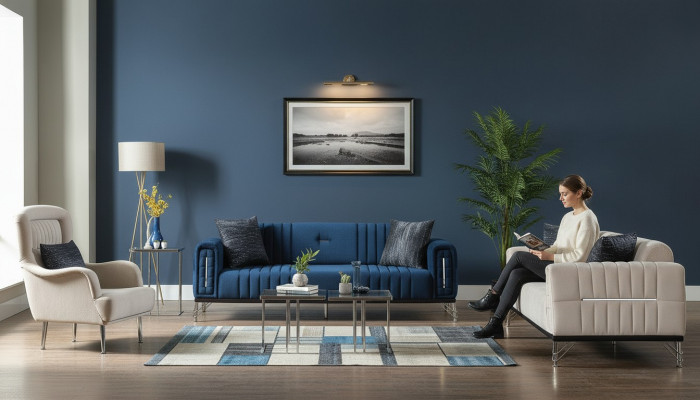 Moderne bankstel, 3+3+1 zits fauteuil, textielbank, 3-delige set, nieuw ontwerp.