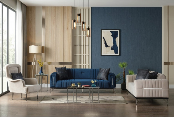Moderne bankstel, 3+3+1 zits fauteuil, textielbank, 3-delige set, nieuw ontwerp.
